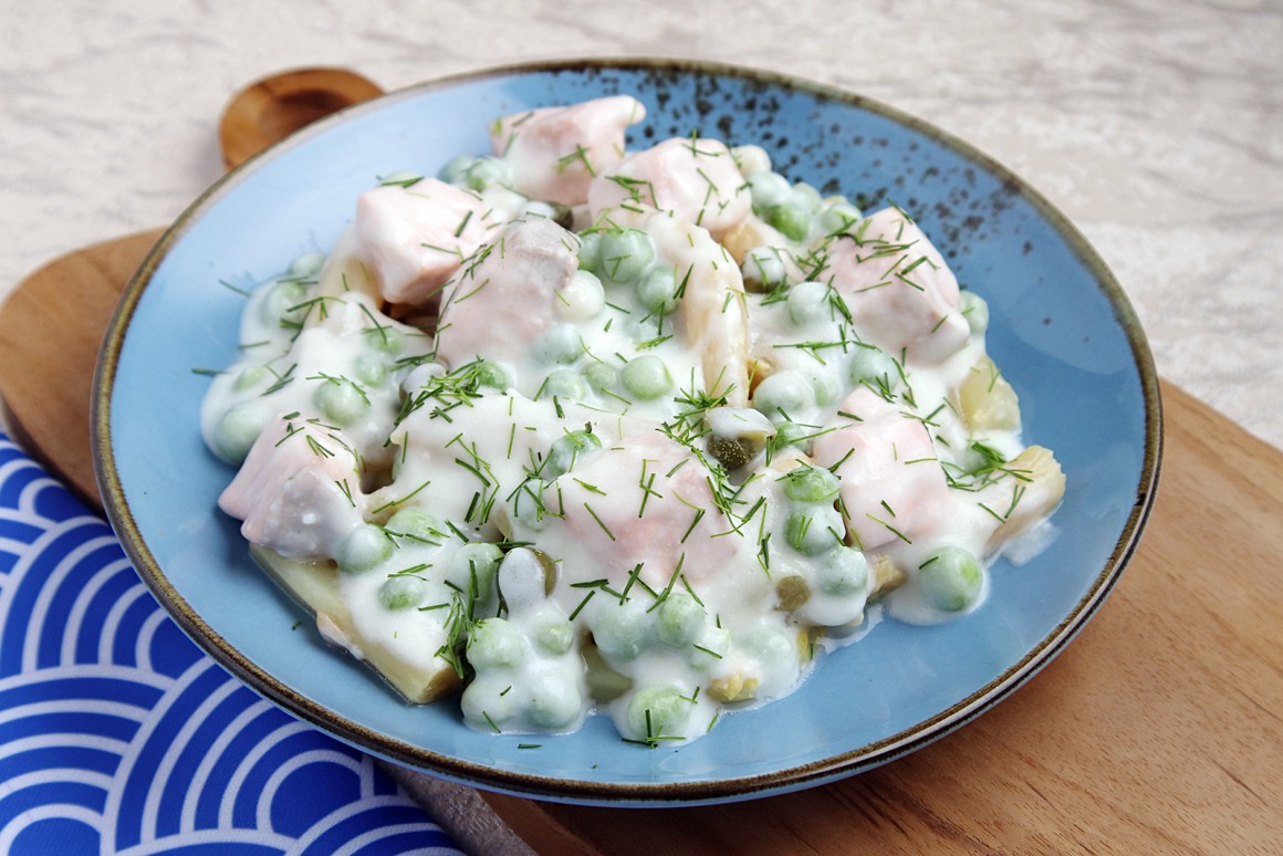 Spargelragout mit Lachs