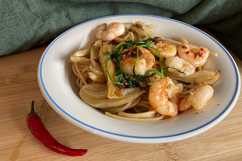 Spaghettini mit Fenchel und Garnelen