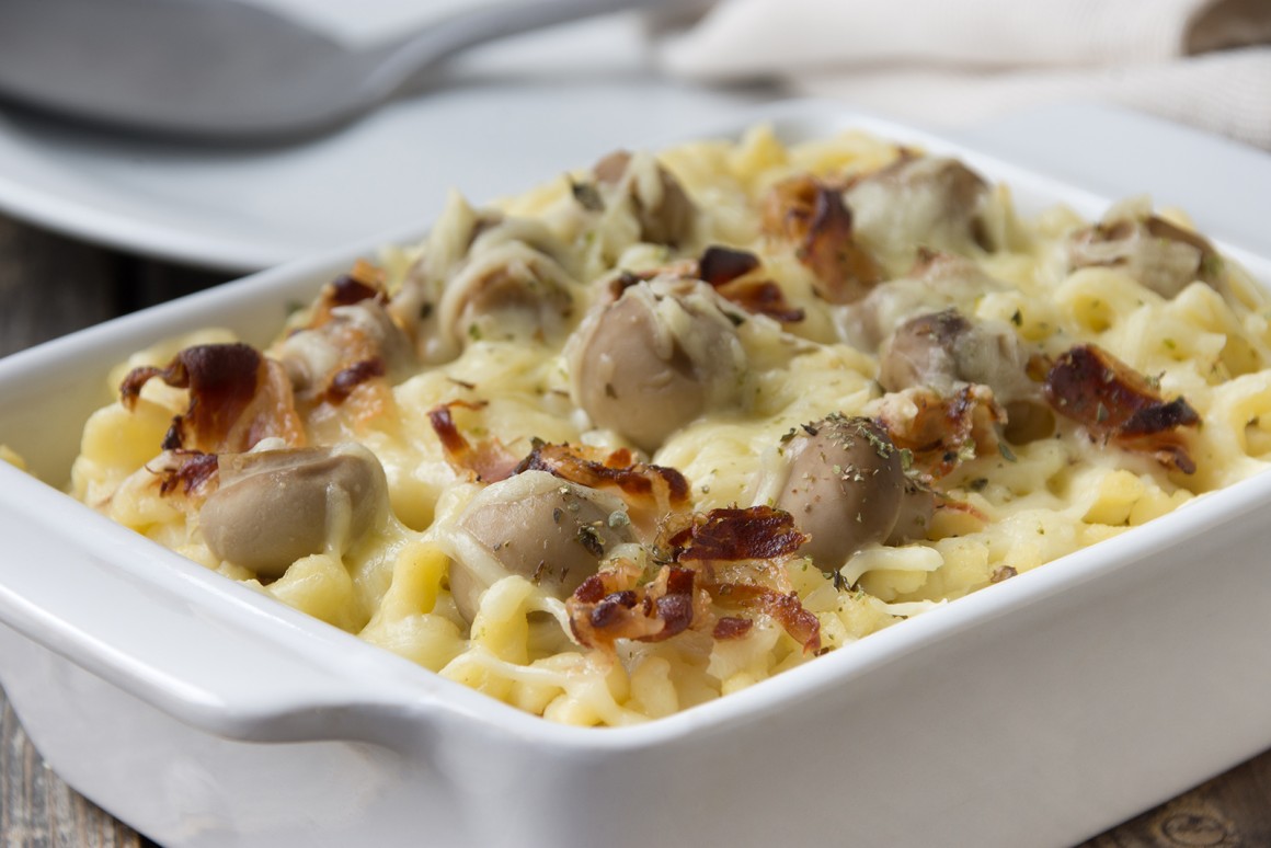 Spätzleauflauf mit Speck und Zwiebel