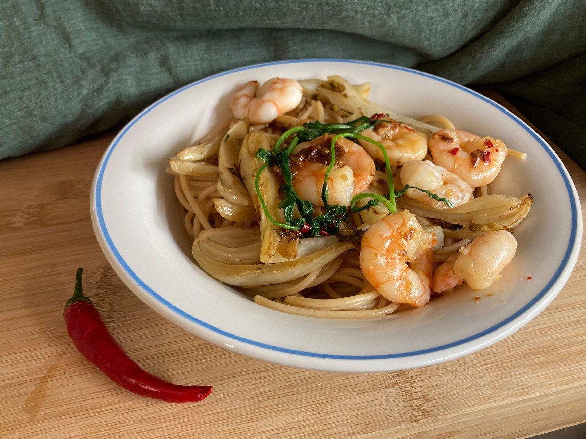 Spaghettini mit Fenchel und Garnelen