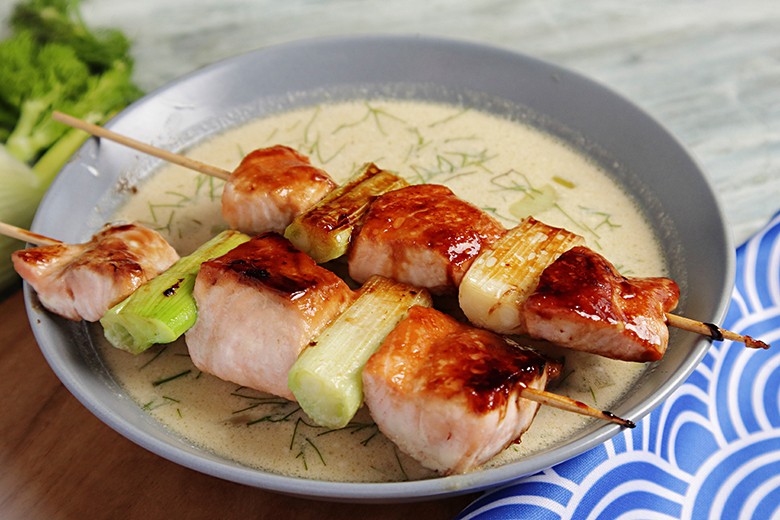 Fenchelsuppe mit Lachsspießen