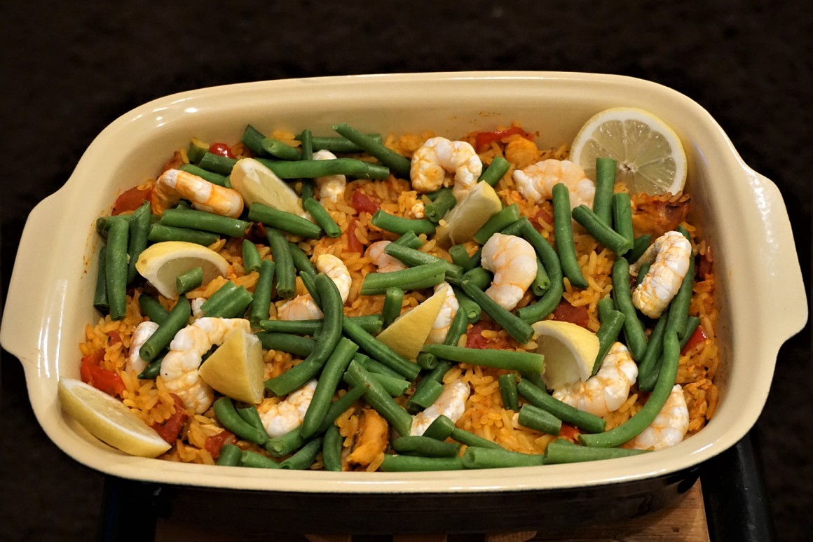 Hühnchen-Garnelen-Paella - Rezept