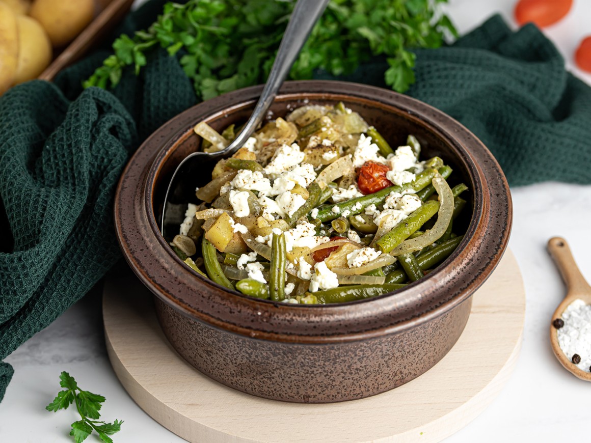 Bohnengemüse mit Kartoffeln und Feta