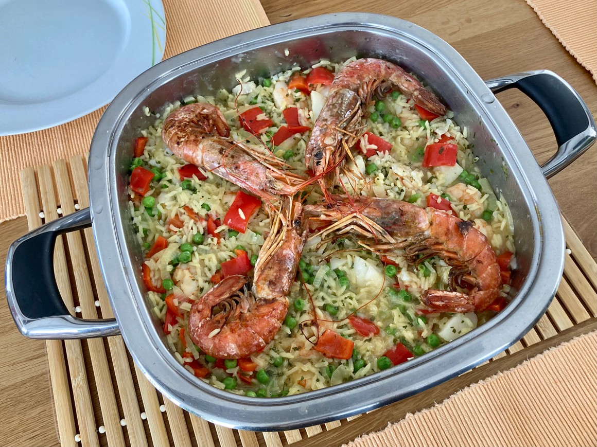 Schnelle Paella mit Riesengarnelen - Rezept