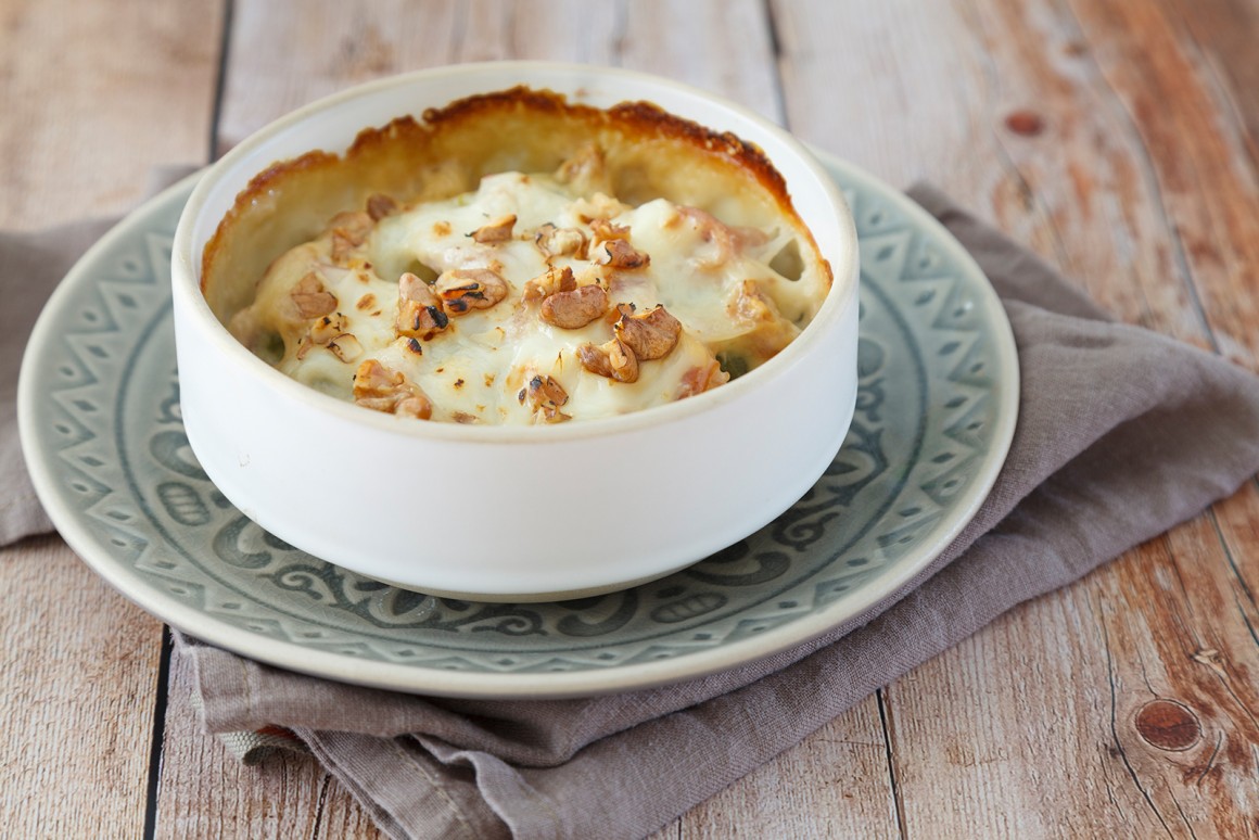 Rosenkohlauflauf mit Schinken - Rezept