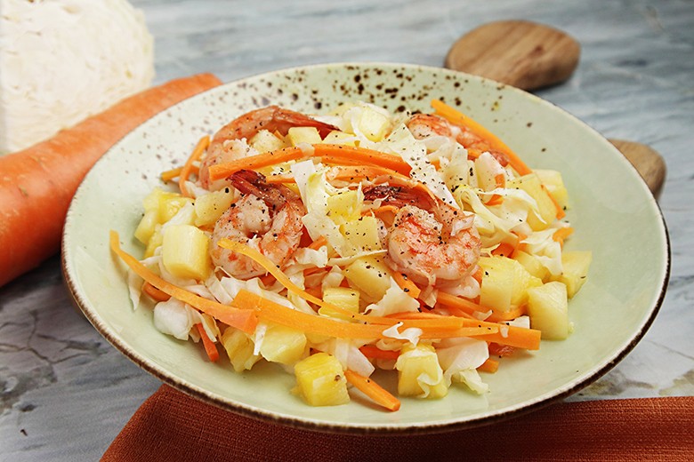 Weißkohl-Salat mit Garnelen