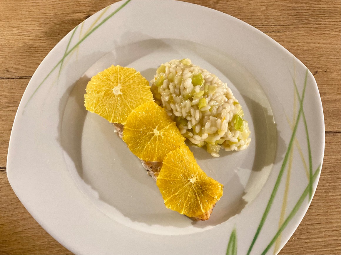 Lauch-Risotto mit Lachs
