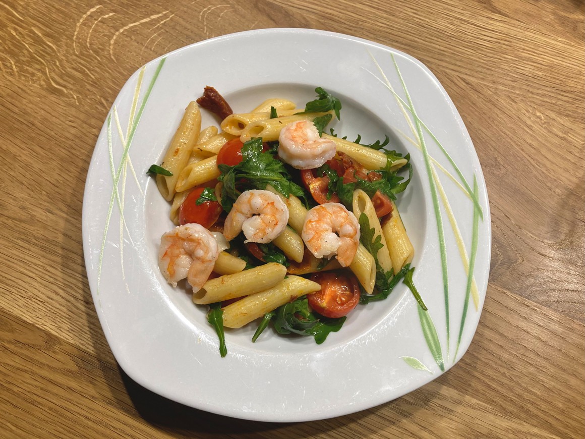 Penne mit Rucola und Garnelen - Rezept