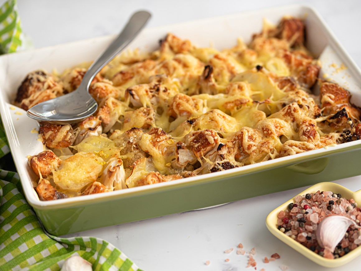 Auflauf mit Lachs und Blumenkohl