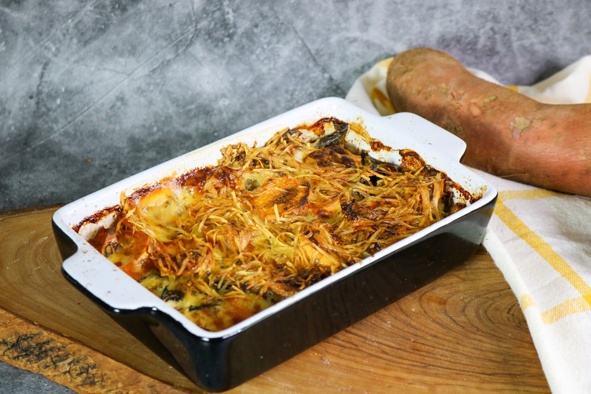 Süßkartoffelauflauf mit Spinat - Rezept