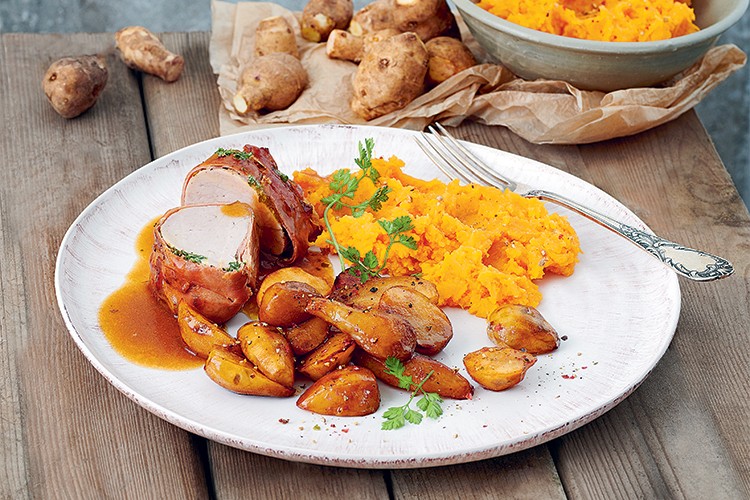 Kräuterfilet mit Honig-Topinambur