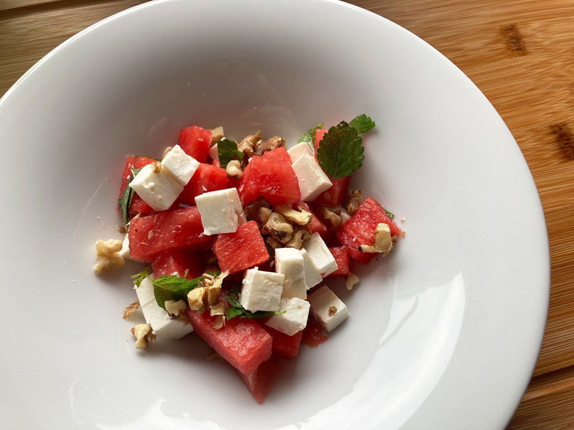 Melone-Minze mit Feta Salat
