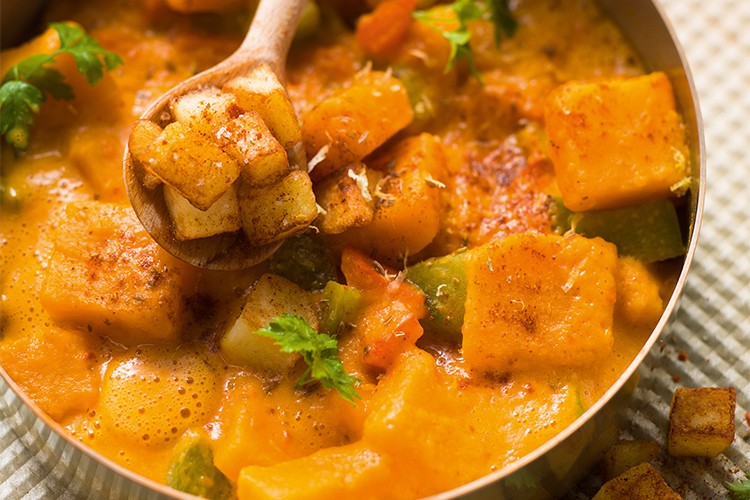 Kürbisrahmgulasch mit Kartoffeln
