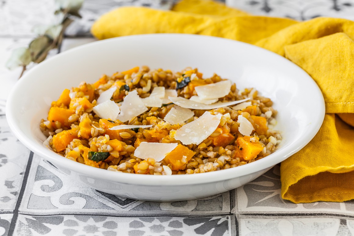Dinkelreis mit geröstetem Kürbis