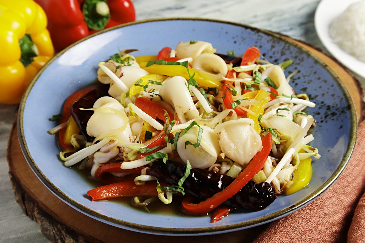 Tintenfischpfanne mit Asiagemüse