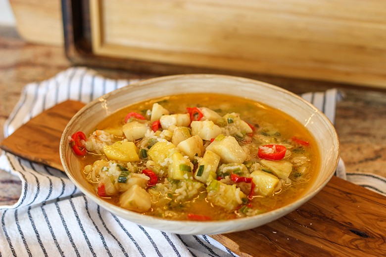 Grüne Suppe mit Reis