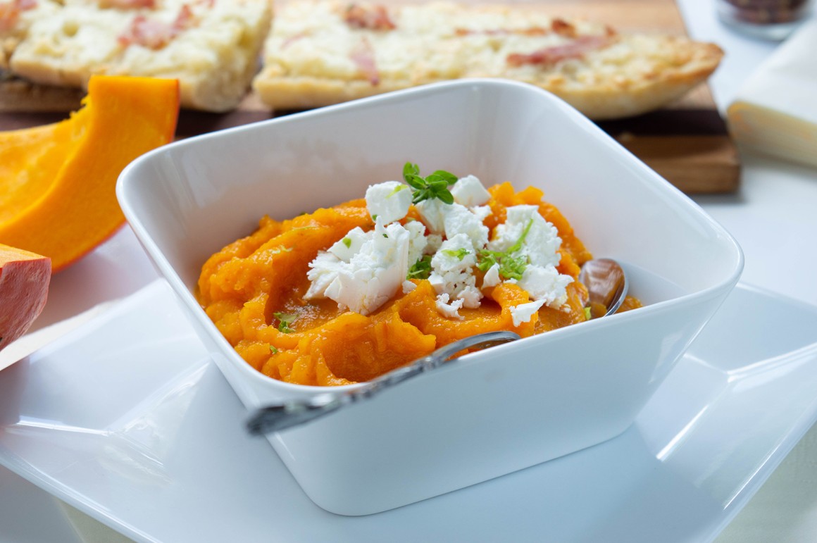 Kürbisbrei mit Feta