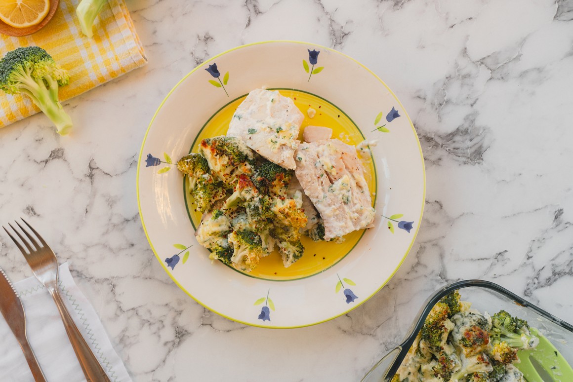 Fisch mit Broccoli überbacken