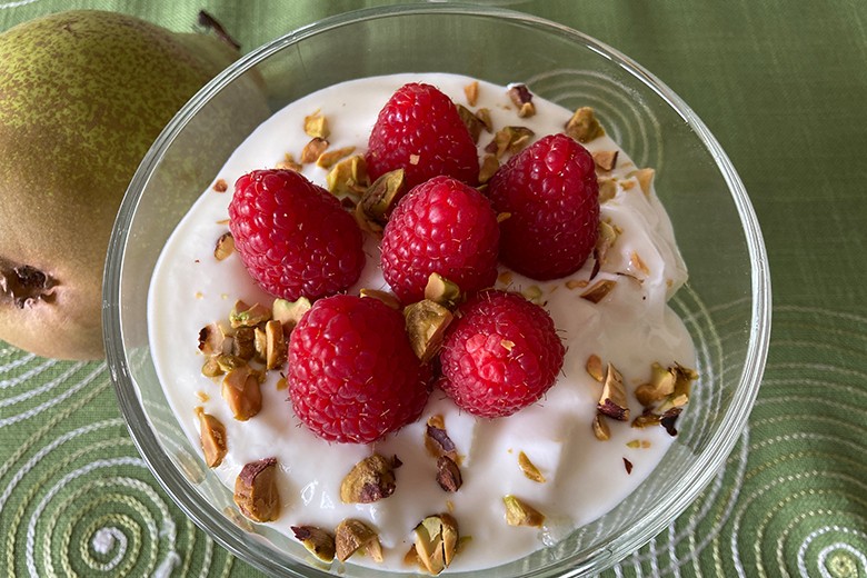 Birnen-Himbeer-Dessert