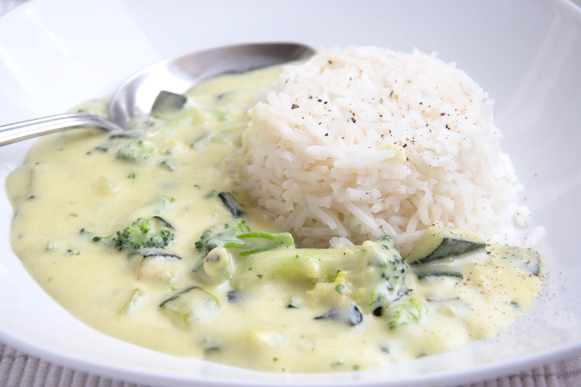 Reis mit BrokkoliSahneSauce