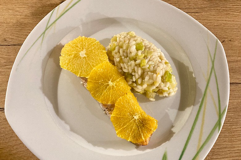 Lauch-Risotto mit Lachs