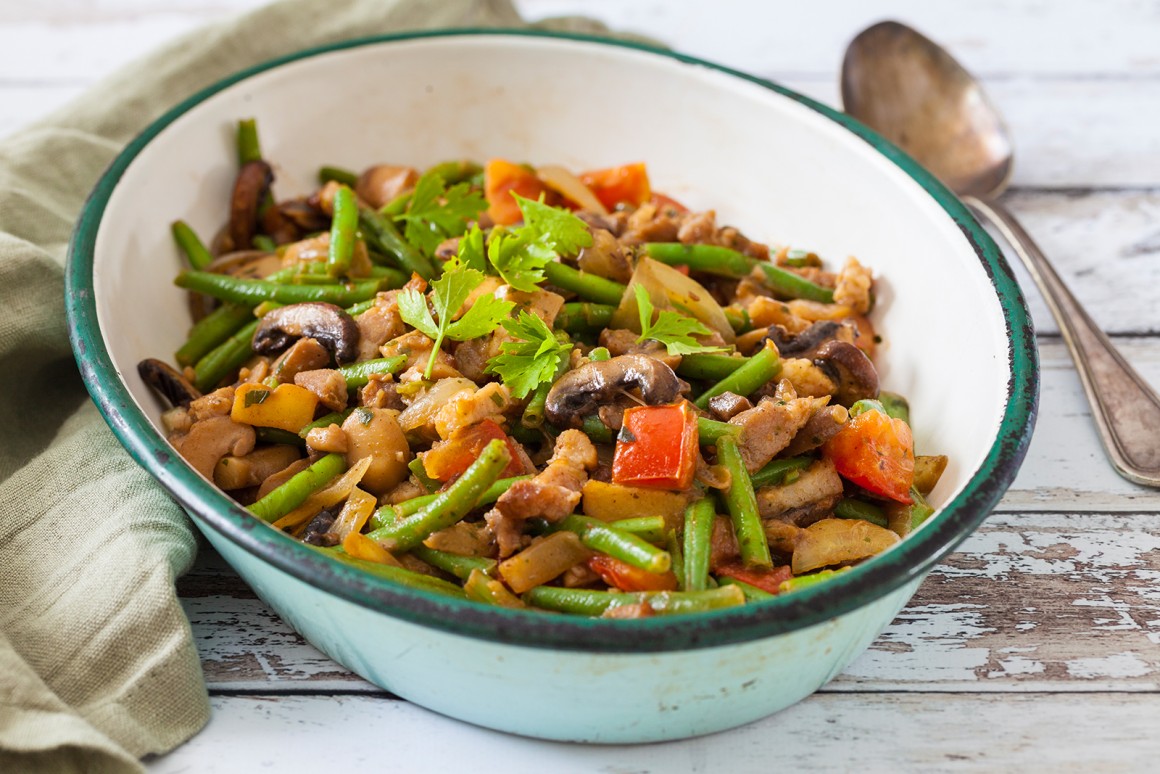 Bohnenpfanne mit Pilzen - Rezept