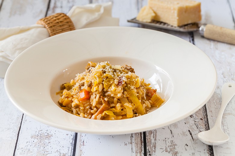 Risotto mit Hackfleisch und Kohl