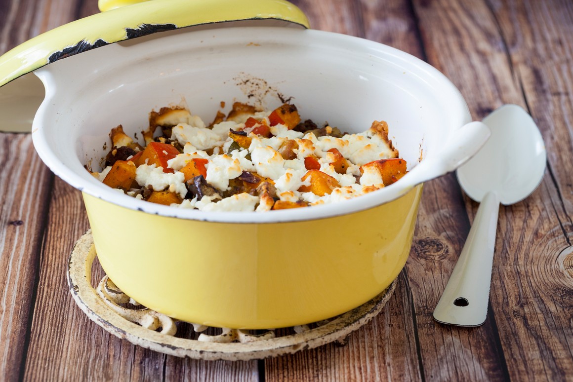Kürbisauflauf mit Hackfleisch und Feta - Rezept