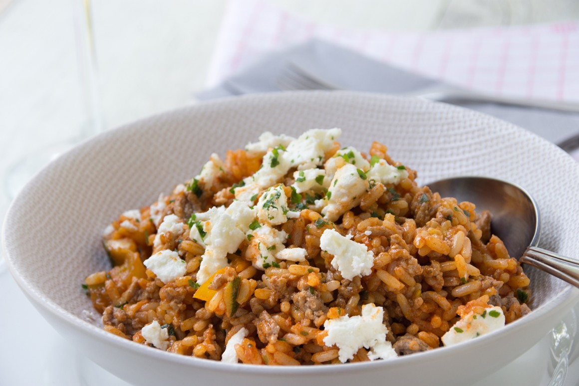 Zucchini-Reis-Pfanne mit Feta