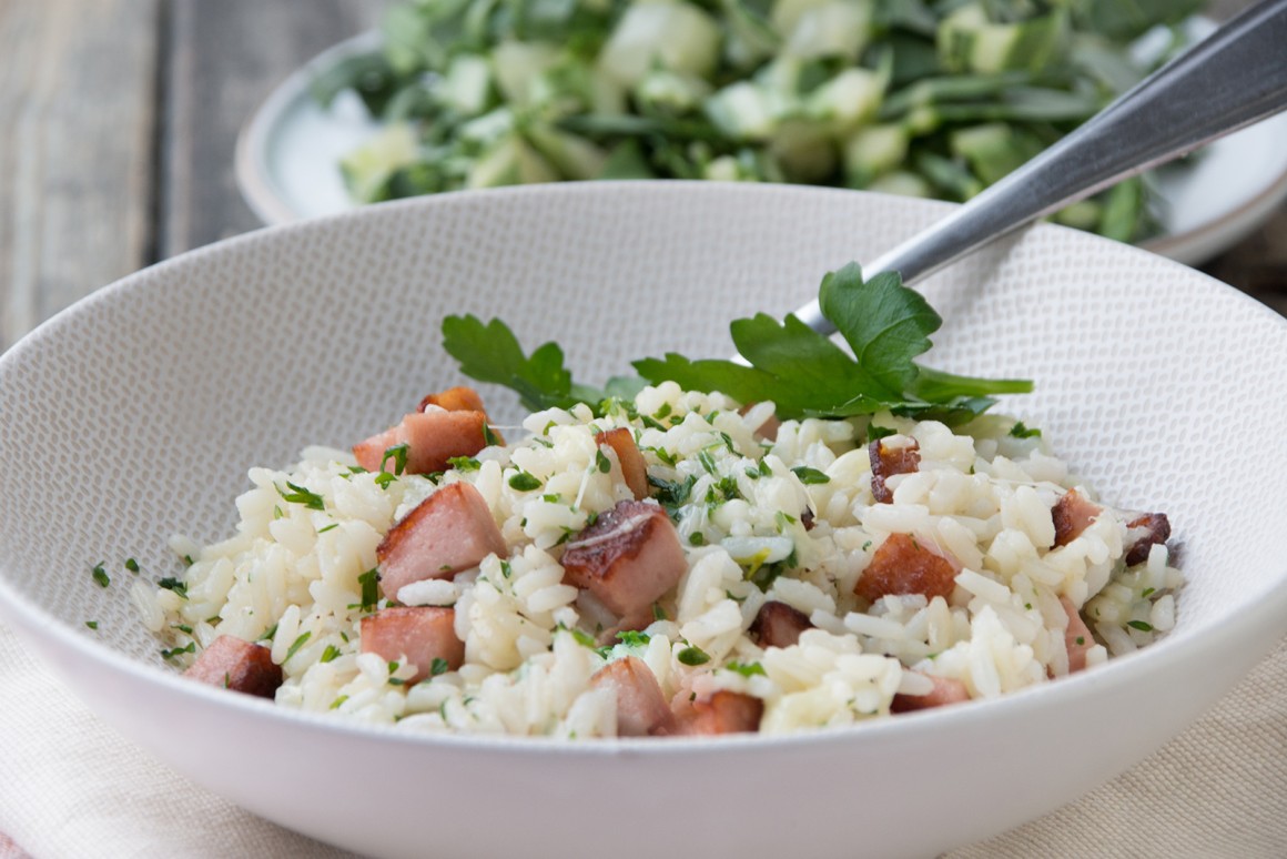 Reispfanne mit Leberkäse