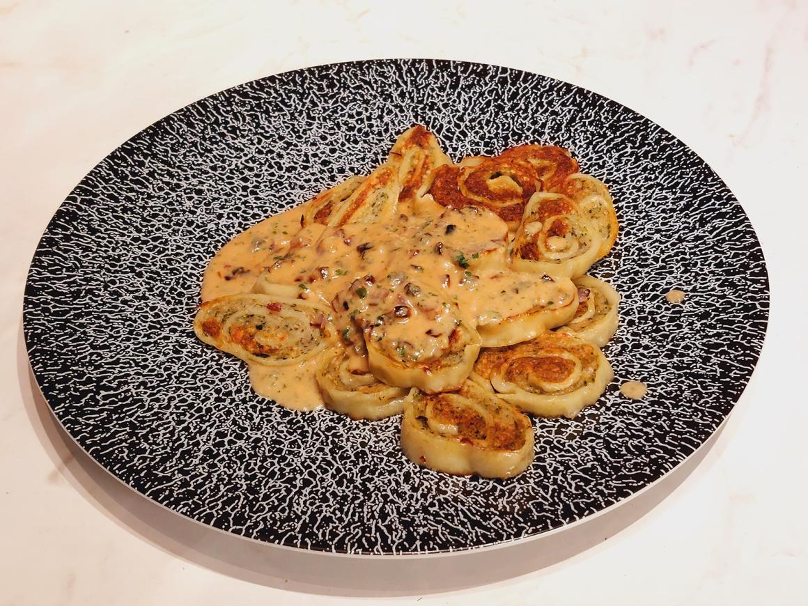 Geröstete Maultaschen mit Speck-Sahne