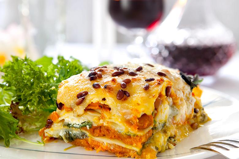 Vegetarische Kürbislasagne mit Spinat