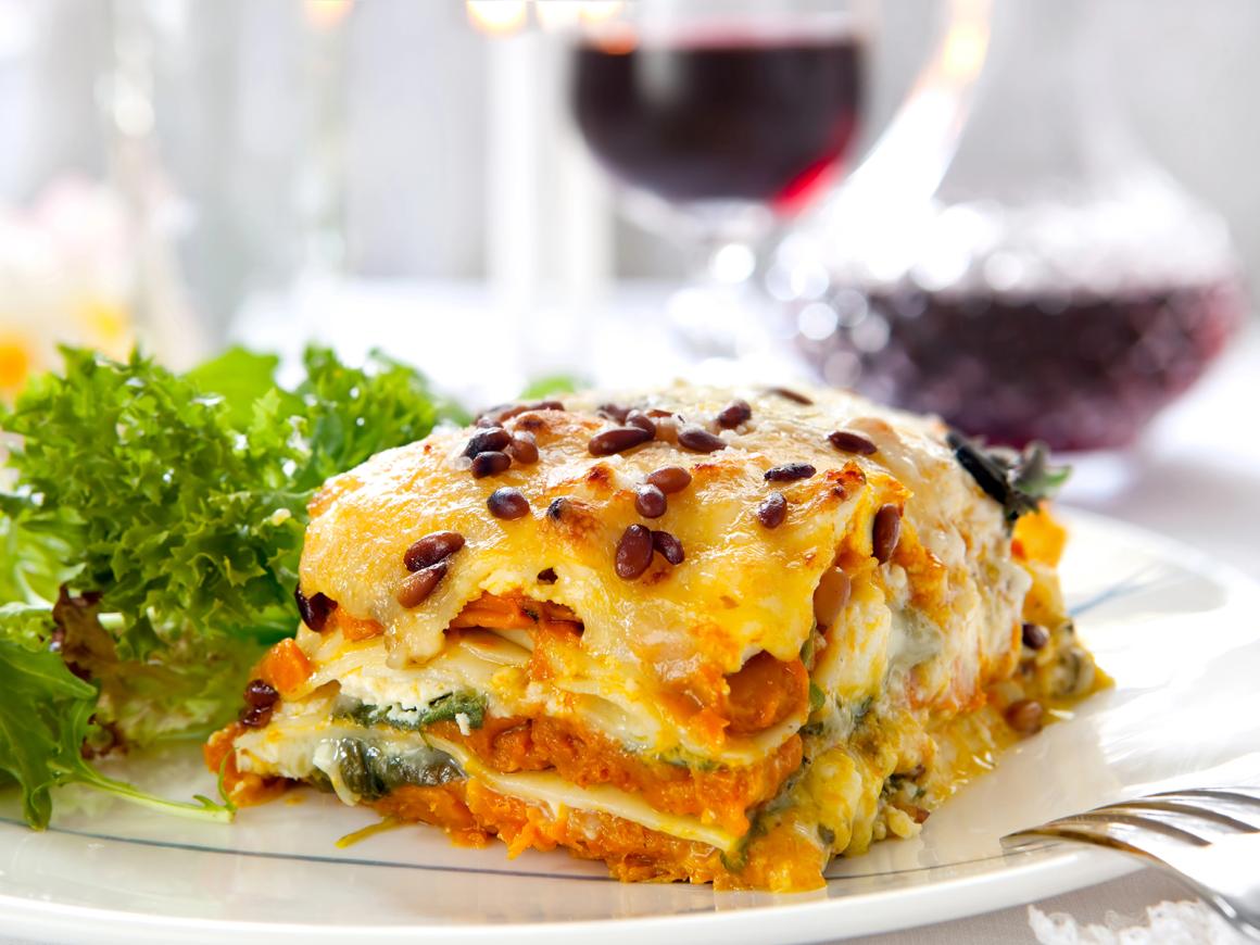 Vegetarische Kürbislasagne mit Spinat