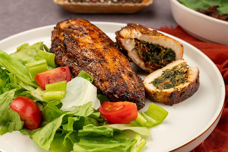 Gefüllte Hähnchenbrust mit Spinat und Feta