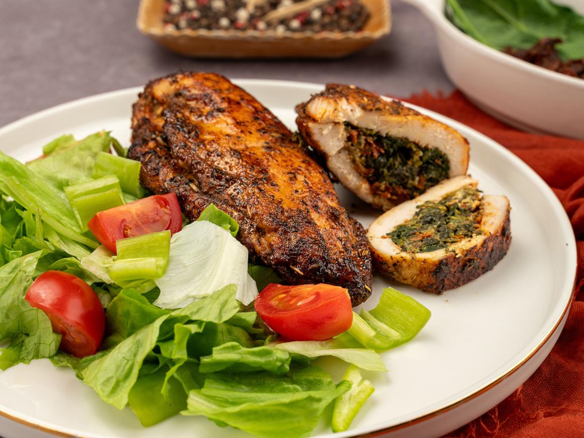 Gefüllte Hähnchenbrust mit Spinat und Feta