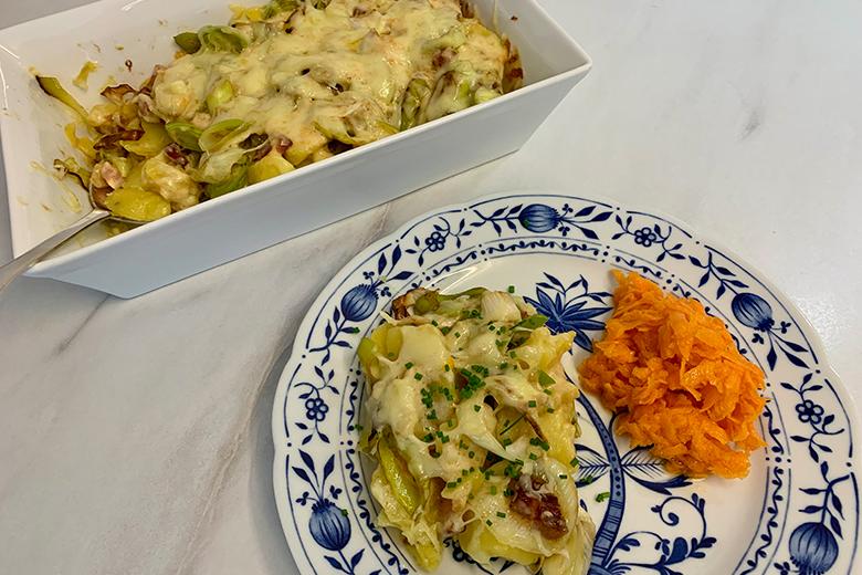 Kartoffel-Lauch-Gratin mit Speck