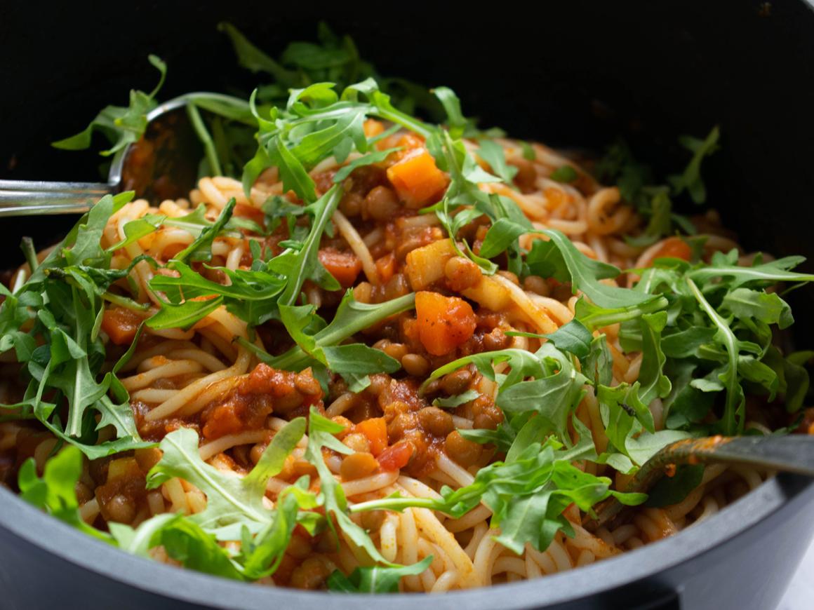 Alblinsen mit Pasta