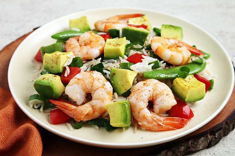 Reis-Garnelen-Avocado-Pfanne