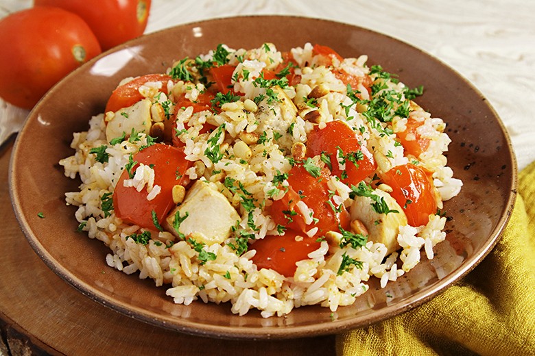 Tomatenhähnchen mit Reis